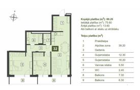 3 odalılar daire 89 m² Jurmalas pilseta'da, Letonya. 325,000 €